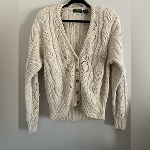 Vintage Robinsons Cable Knit Cardigan Cream Cottagecore Preppy Cotton Blend M/L
